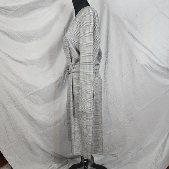 CLUES COLLECTIONS Size 12 USA Vintage Belted Glen Check Plaid Midi Sheath Dress - Picture 3 of 8